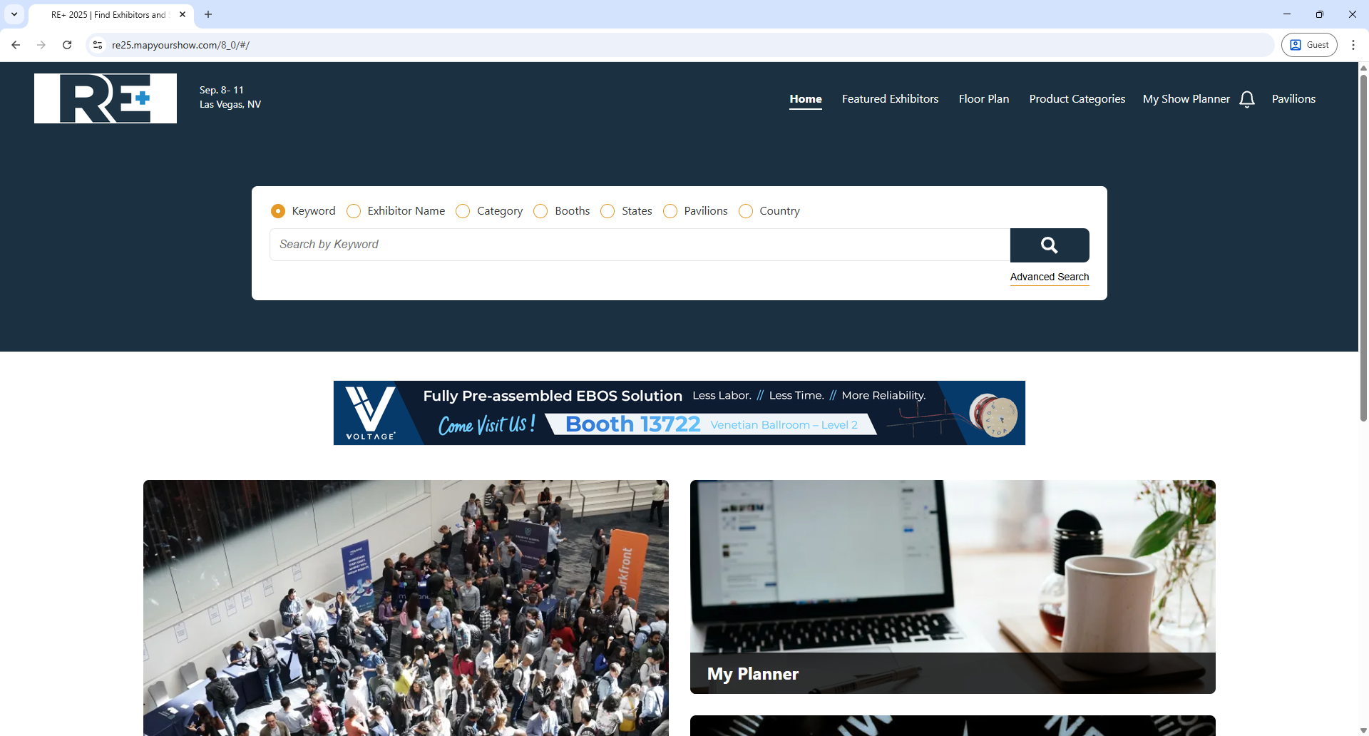 Map Your Show RE+ Home Page Screenshot